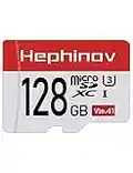 Hephinov Tarjeta Micro SD de hasta 100/30 MB/s (R/W), tarjeta de memoria MicroSDXC de 128 GB + adaptador SD con A1, C10, U3, V30, grabación de video 4K, tarjeta TF para cámara, Gopro, DSLRs