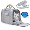 morpilot Transportín Perro Gato, Bolsa Transporte Transpirable para Mascotas, Portador de Viaje con Correa de Hombro Ajustable, Transporte de Gato con Colchón Suave+Tazón (17.3 * 12.2 * 13.4 Inch)