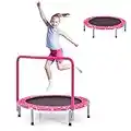 GYMAX Kids Trampoline with Handle, 36’’ Foldable Rebounder, Protective Cover, Outdoor Indoor Mini Trampolines for Children, Max Weight 150kg (Pink)