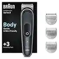 Braun Bodygroomer 3, Körperpflege- und Haarentfernung für Herren, mit SkinShield-Technologie, Sensitiv-Kammaufsatz, lebenslang scharfe Metallklinge, Geschenk Mann, BG3350, schwarz/grau