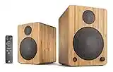 Wavemaster CUBE MINI bamboo - Regallautsprecher-System (36 Watt) mit Bluetooth-Streaming, Digitalanschluss und IR-Fernbedienung, Aktiv-Boxen, Nutzung für TV/Tablet/Smartphone, Bambus (66372)