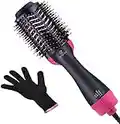 Hot Air Brush and Volumizer, Negative Ion One Step Hair Dryer Brush, 2 in 1 Hair Sraightener Curling Volumizing Brush, Ceramic Coating Hair Blow Dryer Brush with Powerful Fast Drying Hair Care (Black Pink)