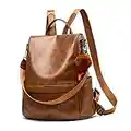 CHERUTY Women Backpack Purse PU Leather Anti-theft Casual Shoulder Bag Fashion Ladies Satchel Bags(Tan)