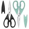 Kitchen Poultry Shears, iBayam Meat Scissors Heavy Duty Dishwasher Safe Food Cooking Shears All Purpose Stainless Steel Utility Scissors, 2-Pack, Black, Aqua Sky