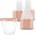 100 Rose Gold Plastic Cups | 9 oz | Hard Disposable Cups | Plastic Wine Cups | Plastic Cocktail Glasses | Plastic Drinking Cups | Bulk Party Cups | Wedding Tumblers | Clear Plastic Cups