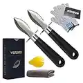 WENDOM Oyster Knife Shucker Set Oyster Shucking Knife and Gloves Cut Resistant Level 5 Protection Seafood Opener Kit Tools Gift(2knifes+2Glove+1Cloth)