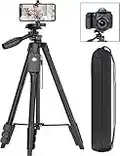 XXZU 60" Camera Tripod with Travel Bag,Cell Phone Tripod with Remote,Professional Aluminum Portable Tripod Stand with Phone Tripod Mount&1/4”Screw,Compatible with Phone/Camera/Projector/DSLR/SLR