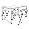 WilTec Table de Camping Réglage Hauteur 4 Assises Aluminium Équipement Plein air Pliable Randonnée Pêche