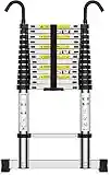 Teenza Scala Telescopica 4,1m, Telescopica con Gancio e Stabilizzatore, Scala da Soffitta Portatile in Alluminio, Carico Massimo 150kg