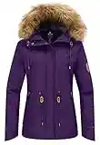 Wantdo Chaqueta de Esquí Aislante Impermeable Parka Cálida con Capucha Integrada Cazadora Trabajo Viaje Acampar Chaqueta de Esquí Aislante Impermeable para Mujer Púrpura Oscuro Large