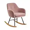 FineBuy Chaise à Bascule Rose Scandinave 71 x 76 x 70 cm Velours et Bois | Fauteuil de Relaxation Adulte et Enfant | Fauteuil Pivotant Chaise Berçante Moderne