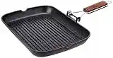 WECOOK! Ecochef Grill Asador Inducción Rayas 34 X 24cm, Antiadherente QUANTANIUM Ecológico sin PFOA, Aluminio Fundido, 5mm Espesor, Mango Madera Plegable, Apta Todas las Cocinas Vitrocerámica, Gas