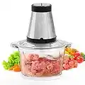 Food Processor and Blender with 2 Speeds, Home Kitchen Food Chopper for Meat, Vegetable, Onion, 2L Large Capacity Glass Bowl for Ingredients, Low Noise, Detachable Sharp Blade, Easy to Clean