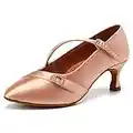 AOQUNFS Women's Latin Dance Shoes Standard Salsa Tango Bachata Waltz Ballroom Dancing Shoes,WP1009-Beige-2.5inch, UK 5