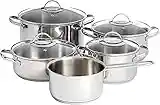 Amazon Basics 9-Piece Stainless Steel Induction Cookware Set, Pot with Lids, Saucepan and Casserole, Silver