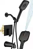 SUNZOE Shower Faucet Set with Tub Spout Matte Black 4-Setting Handheld Shower Rough-in Anti-Scald Pressure Balanced Valve Body Included Bathtub Shower Faucet Set Wall Mounted Shower System