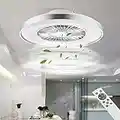 BKZO 60CM LED Ceiling Light with Fan, Ceiling Fan Lights 24 Levels Wind Speeds, Stepless Dimming Light, Modern Fan Lighting for Living Room, Dining Room, Bedroom, Office, 3000-5500K, Silver Frame