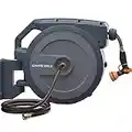 Giraffe Tools AW405/8 Retractable Hose Reel 5/8" x 90 ft Wall Mounted Garden Hose Reel Heavy Duty, Automatic Rewind, 180 Deg Swivel, Any Length Lock, 9 Pattern Nozzle, 90ft, Dark Grey