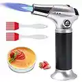 flintronic Chalumeau de Cuisine, Torche Rechargeable avec Verrou de Sécurité, Flamme Réglable avec 2 Pinceaux Silicone et Buses pour Cuisson, Barbecue, Pâtisseries, Soudure, Camping(Butane Non Inclus)