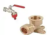 1/2" Garden Bib Tap Water Lever Type Valve Red Handle with Garden Hose Plug & Compression Fitting Wall Plate Elbow, 15 mm - Brass