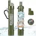 ENONEO Personal Water Filter Straw 1500L 4 in 1 Outdoor Survival Water Purification Straw Remove 99.99% Bacteria & Protozoa with Whistle,Compass,Mirror for Camping Hiking Travel Emergency Gear (Green)