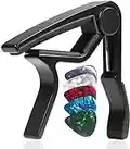 WINGO Professional Capotasto Chitarra Alloy Capo per Chitarra Acustica Elettrica Bass Ukulele con 5 Plettri-Nero.