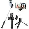 Perche Selfie Trépied Selfie Stick,3en1 Perche Selfie Bluetooth Selfie Stick Trépied Bâton Selfie Bluetooth Extensible Télescopique Monopode Réglable avec Télécommande Amovible&Support Stable