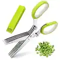 Herb Scissors, X-Chef Multipurpose 5 Blade Kitchen Herb Shears Herb Cutter with Safety Cover and Cleaning Comb for Chopping Basil Chive Parsley, Stainless Steel