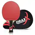 DRAXX Pala de Ping Pong con Fibra de Carbono | 5 Estrellas | Esponja 2 mm | Pro Carbon | Premium Goma Ofensiva | para Jugadores Profesionales - Protectora Reforzada - Raqueta para el Juego avanzado