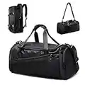 Bolsa Deporte Bolsa Gimnasio de Viaje Impermeable Bolsos Deportivos con Mochila Función y Compartimento para Zapatos Fin de Semana Travel Duffle Bag para Hombre y Mujer(B-Negro)