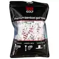 59Golf - 201x premium bambù golf tee set: 150x tee per conducente/legno + 50x tee per ibrido/ferro + 1x pratica gomma tee