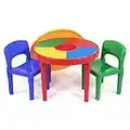 Humble Crew Kids 2-in-1 Plastic Lego-Compatible Activity Table and 2 Chairs Set, Primary Colors