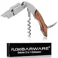 FLOW Barware 3-in-1 Waiter's Friend Corkscrew, Bottle Opener, & Foil Cutter | Cork Screwer Bottle Opener | Stainless Steel Cork Screw with Rosewood Handle | New Home Essentials, Gift for Wine Lovers