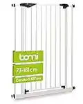 BOMI extra hohes Baby Schutzgitter Treppe 73-161 cm | Ohne Bohren | Schließt automatisch | Gittertür aus Metall Weiss | Stabile Baby Schutzgitter Tür für Kindersicherheit | Treppen Türgitter