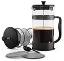 KICHLY - 34 Ounce French Press Espresso and Tea Maker with Triple Filters, Stainless Steel Plunger and Heat Resistant Borosilicate Glass - Black