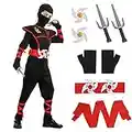 Aomig Ninja Costume, Kids Halloween Ninja Fancy Dress Costume with Ninja Accessories, Warrior Ninja Muscle Costume for Boys Girls, Luxury Ninja Role Play outfit for Halloween Cosplay Theme Party (XL)