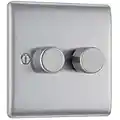 BG Electrical Double Dimmer Intelligent Light Switch, Brushed Steel, 2-Way