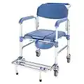 4 in 1 Commode Chair/with Wheeled Toilet Chair/Wheelchair Shower Transport Chair/Bathroom Bath Stool, 4 Wheel Brakes(360°)/Foldable Mobile Toilet Elderly Disabled Person 441lb Obesity WM-LIHGT /