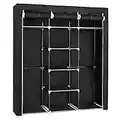 SONGMICS Kleiderschrank, Faltschrank, Stoffschrank, faltbare Garderobe mit 2 Kleiderstange, 175 x 150 x 45 cm, schwarz RYG12B