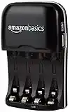 Amazon Basics 4 Slot Ni-MH AA & AAA Battery Charger With Indicator LEDs, With USB Port, Black