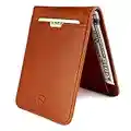 Vaultskin Mens Leather MANHATTAN Slim Bifold Wallet with Premium Leather Minimalistic Design with Lightweight Card Holder and RFID Blocking, Cognac