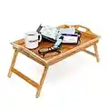 Relaxdays Tablette de Lit pliable Plateau Petit Déjeuner au Lit pliant en bambou laqué bois H x l x P: 25 x 52 x 33 cm avec poignées transport table appoint table de service, nature