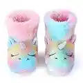 Dream Bridge Girls Booties Unicorn Kids Slippers Boots Rainbow with Colorful Warm Plush Fluffy Ankle Booties,Pink,12/13 UK Child