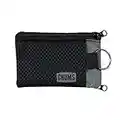 Chums Surfshorts Wallet - Lightweight Zippered Minimalist Wallet with Clear ID Window - Water Resistant with Key Ring (Black/Gray)
