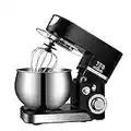 Delgeo Food Stand Mixer -Dough Blender, 1200W Electric Cake Mixer with 5L Stainless Steel Bowl, Beater, Hook, Whisk, Removable Splash Guard，5 Speed Control,Electric Mixer (Black)