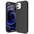 CANSHN Coque Silicone Compatible avec iPhone 12 et iPhone 12 Pro, [Toucher Soyeux] Protection complète du Corps Antichoc avec Doublure en Tissu Microfibre Doux pour iPhone 12/12 Pro - Noir