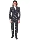 Opposuits Men's Suit - PAC-Man Pixel Arcade Game Costume - Slim Fit - Black - Includes Blazer, Pants and Tie - Size US 44