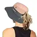 Women's Outdoor UV-Protection-Foldable Sun-Hats Mesh Wide-Brim Beach Fishing Hat with Ponytail-Hole (Pink)