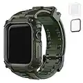 Fullmosa Coque de Protection et Bracelet Compatible avec Apple Watch 45 mm Série 8/7, Bracelet Robuste avec Protecteur d'écran/Coque pour Apple Watch 45 mm, Armée Verte