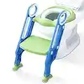 Potty Training Toilet Seat with Step Stool Ladder for Boys and Girls Baby Toddler Kid Children Toilet Training Seat Chair with Handles Padded Seat Non-Slip Wide Step(Blue Green)